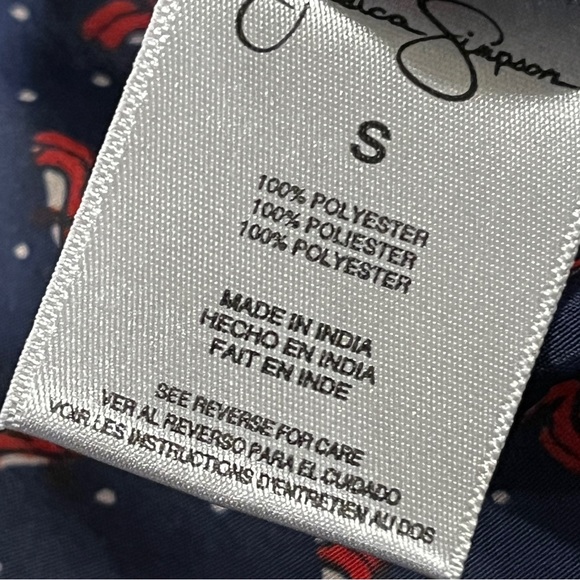 Jessica Simpson Navy Blue shoe and dot print mini Dress size small - Picture 11 of 13